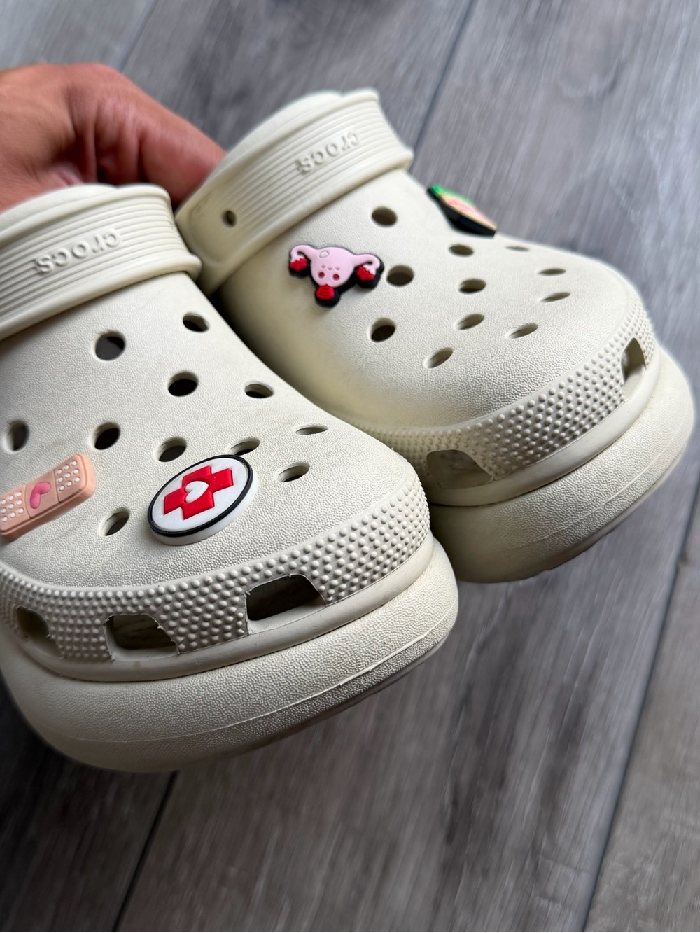 CROCS Platform Clogs in Cream with Decorative Charms - Picture 3 of 7